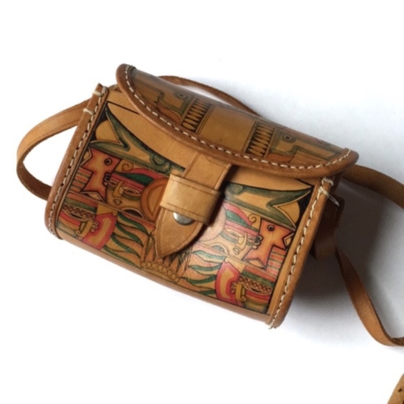 Handbags - Unique Handtooled Leather Barrel Crossbody Bag